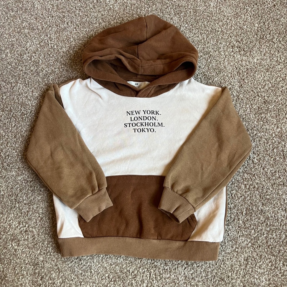 HM Kids Brown Colorblock Hoodie New York London Stockholm‎ Tokyo Size 5T 6 Boys